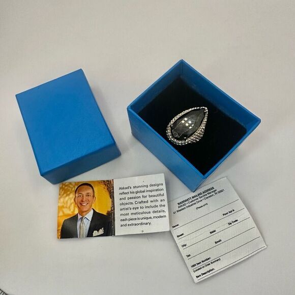 Akkad black rhinestone pear shaped cocktail Ring NWT - Picture 3 of 11